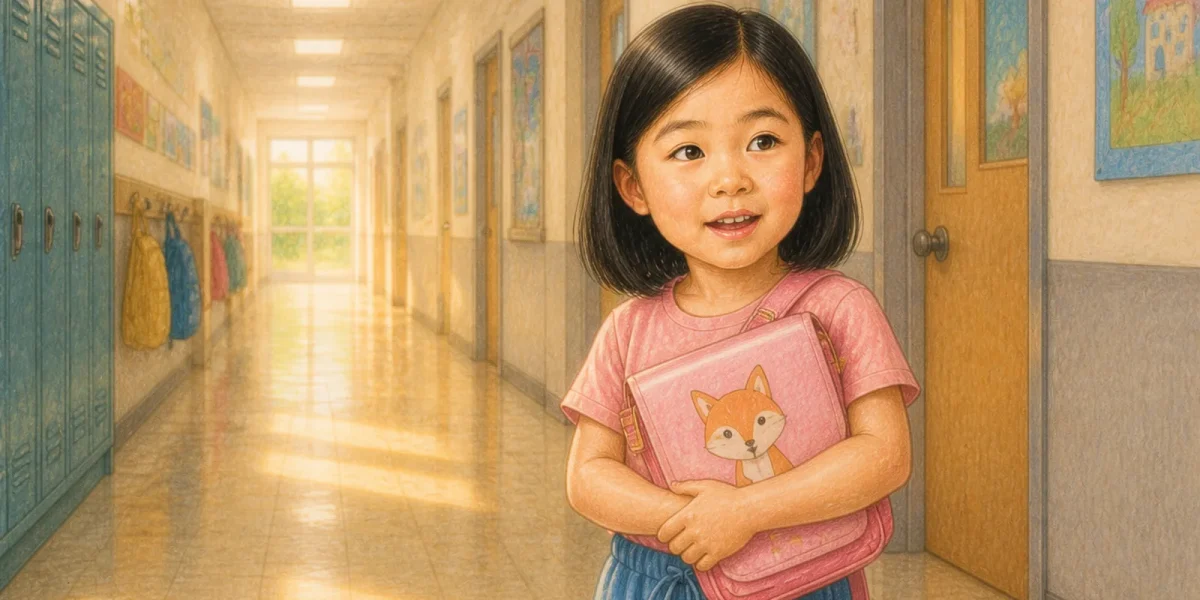 Illustration aus einem Beispielbuch · Yuna und ihr erster Schultag